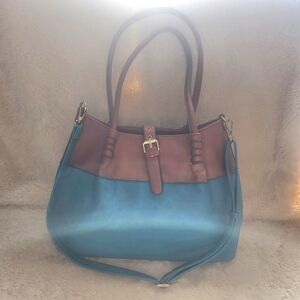 Black Rivet Blue Brown Women's Shoulder Handbag Faux Leather EUC